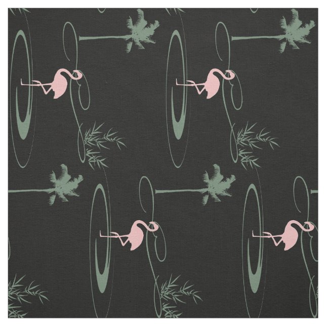 Tela Oasis Tropical Palm Tree Flamingo Black Pattern (Retal)