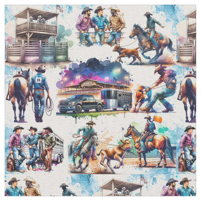 Tela Oeste Rodeo Cowboy Calf Roping (De cerca)