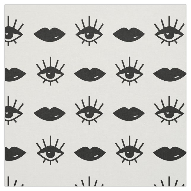 Tela Ojos y labios Patrón blanco y negro (Retal)