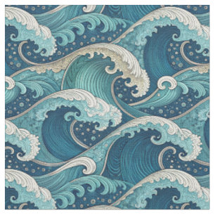Tela Olas de Océano Azul Patrón de Diseño de Verano Tro