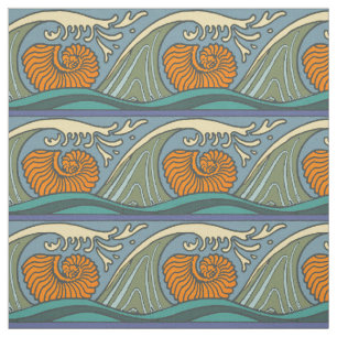 Tela Olas del océano azul Nautilus Seashell Pattern Nou