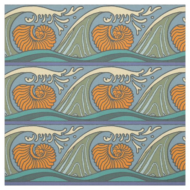 Tela Olas del océano azul Nautilus Seashell Pattern Nou (Retal)