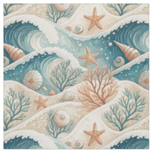 Tela Olas del Océano, Conchas Marinas y Estrellas de Ma
