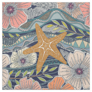 Tela olas tropicales azul marino