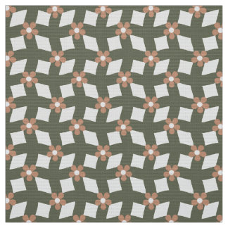 Tela Olive Abstract Floral Grid - Polyester Weave