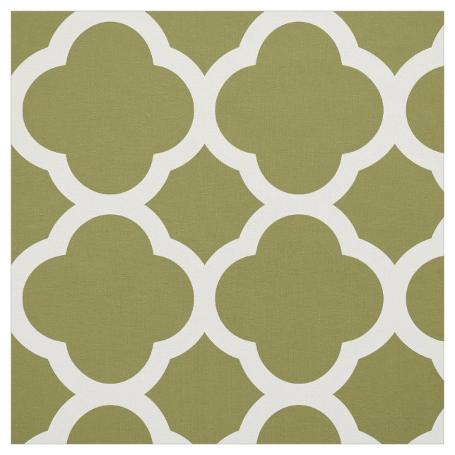 Tela Olive Green Modern Quatrefoil a gran escala (Retal)