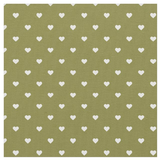 Tela Olive Green Polka Dot Hearts (De cerca)