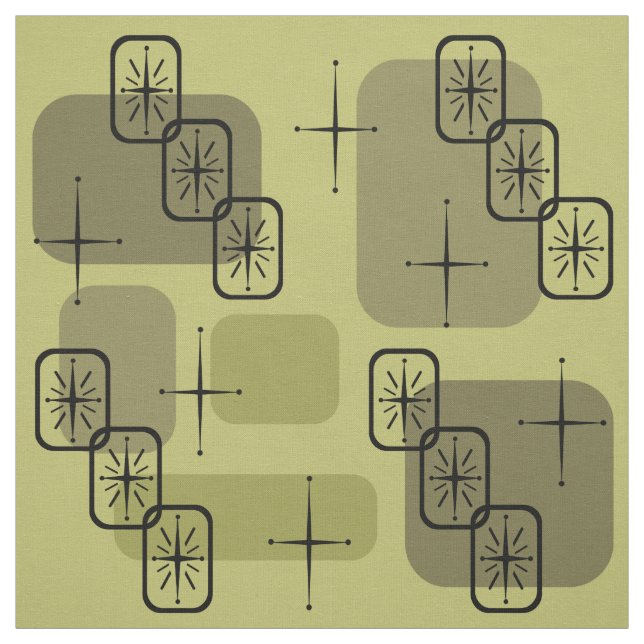 Tela Olive Sputnik moderno de mediados de siglo (Retal)