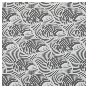 Tela Ondas del vintage, gris japonés/gris y blanco