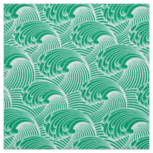 Tela Ondas japonesas del vintage, verde de jade y