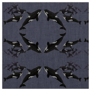 Tela Orca Fabric Killer Whale Art Natural Linen Fabric