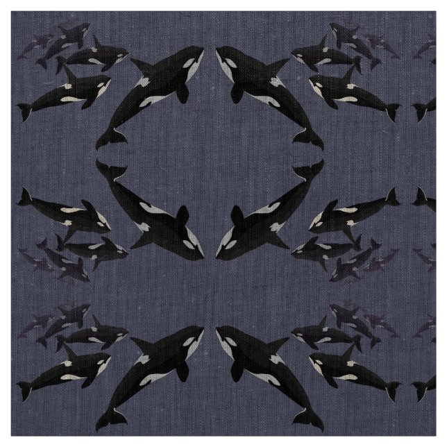 Tela Orca Fabric Killer Whale Art Natural Linen Fabric (Retal)