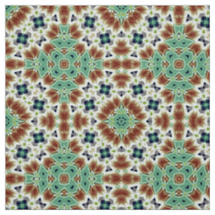 Tela Ornamento caleidoscopio de color beige turquesa