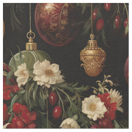 Tela Ornamentos florales de navidades en negro