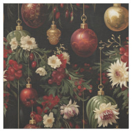 Tela Ornamentos florales de navidades en negro