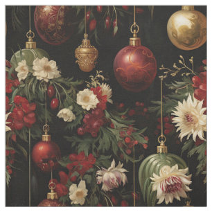 Tela Ornamentos florales de navidades en negro