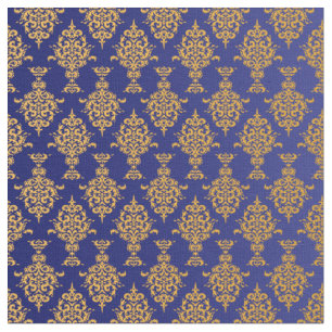 Tela Oro del damasco en azul real