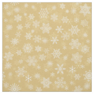 Tela Oro Navidad, copos de nieve blancos