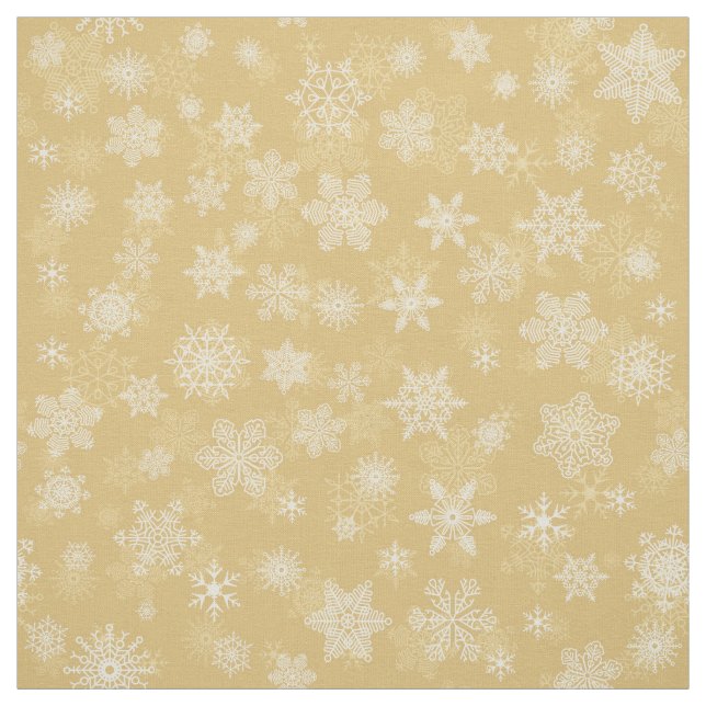 Tela Oro navidad, copos de nieve blancos (Retal)