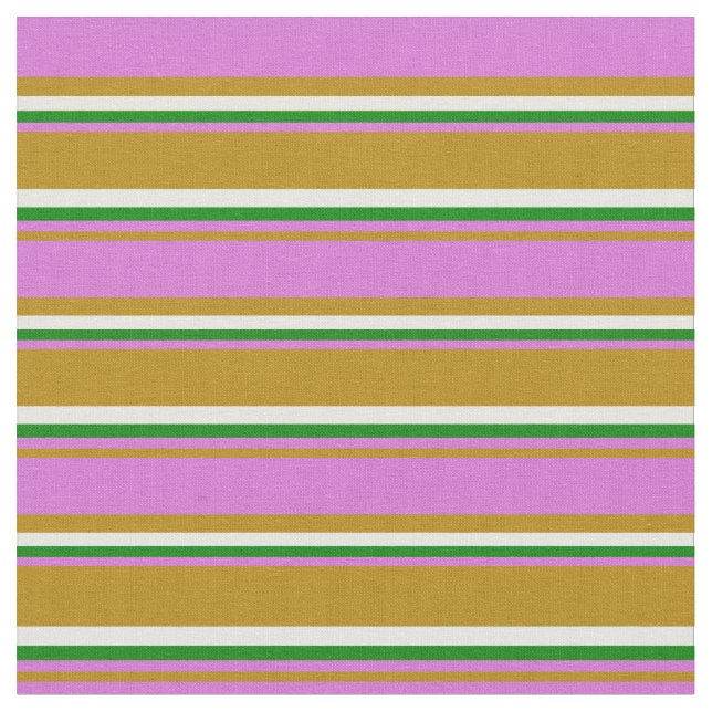 Tela Oro oscuro, orquídea, patrón verde y blanco (De cerca)