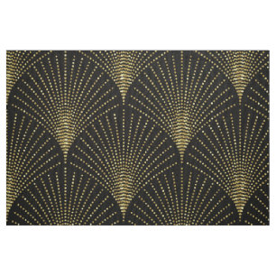 Tela Oro sobre el patrón geométrico negro art-deco.