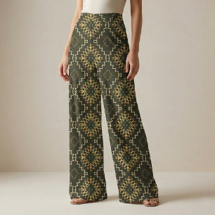 Tela Oro y Geometría Negra Étnica Oriental Arabesca