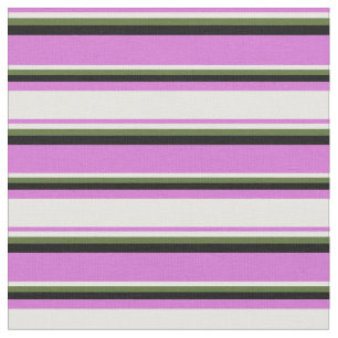 Tela Orquídea, blanca, verde oliva oscuro y líneas negr