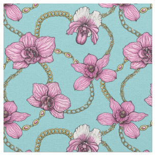 Tela orquídeas y cadenas, rosa y azul
