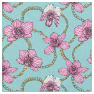 Tela orquídeas y cadenas, rosa y azul