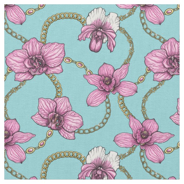 Tela orquídeas y cadenas, rosa y azul (De cerca)