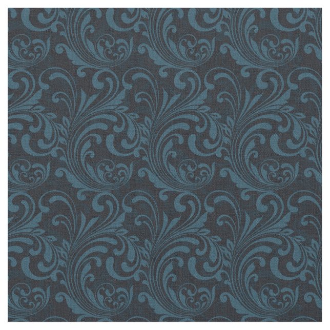 Tela Oscuro Damask Blue Swirl Patrón masculino (De cerca)