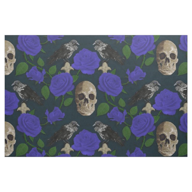 Tela Oscuro Rosa gótico-gótico-gótico Vines Raven Skull ("Cuarto gordo" (fat quarter))