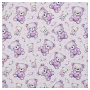 Tela Oso de Amor Morado y Corazones Patrón Continuo