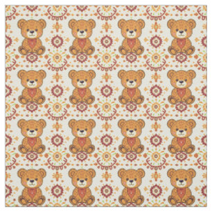 Tela Oso de peluche boho cálido y estampado floral de o