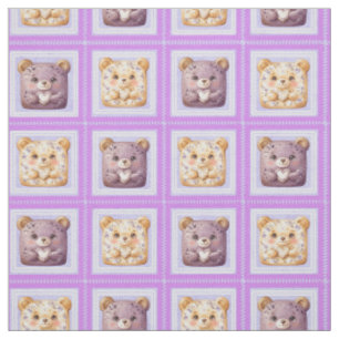 Tela Oso de peluche de patchwork de lavanda y arándano
