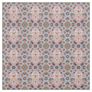 Tela Oso de peluche floral boho y mandala ornamentada s