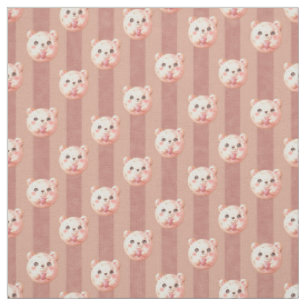 Tela Oso de peluche rosa polvoriento lindo y raya