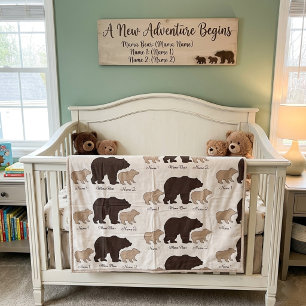 Tela Oso Mama Personalizado Con 2 Nombres De Niños Rega