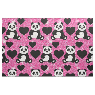 Tela Oso Panda Amante de los Animales Corazones Negros 