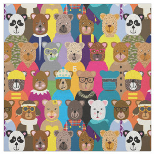 Tela Osos de peluche coloridos con muchas profesiones