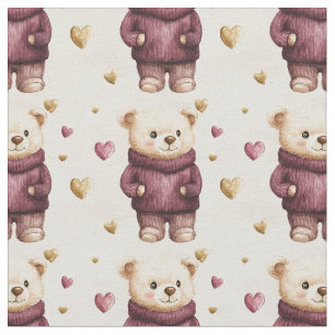Tela Osos de peluche con corazones morados y dorados