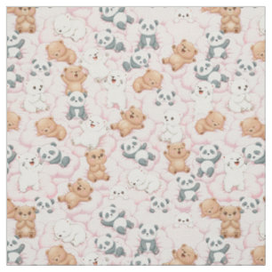 Tela Osos y pandas lindos en nubes rosadas sin fisuras