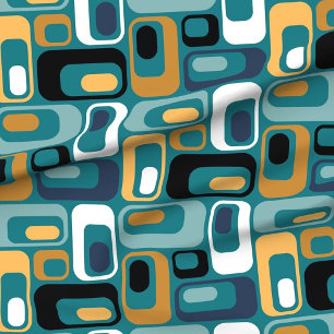 Tela óvalos retro verde azulado mostaza negra aqua índi