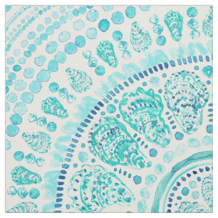 Tela OYSTER O'CLOCK Aqua Coastal Mandala