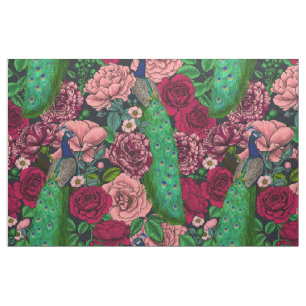 Tela Pacocas en el jardín rosa 2