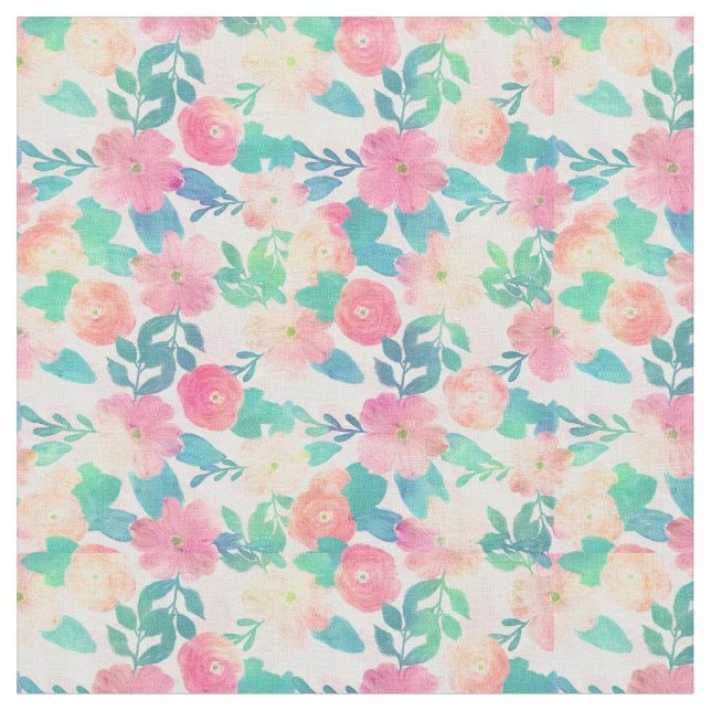 Tela Paint Blue Hand Paint Floral Girly Design (De cerca)