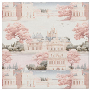 Tela Paisaje rosa, azul y marfil