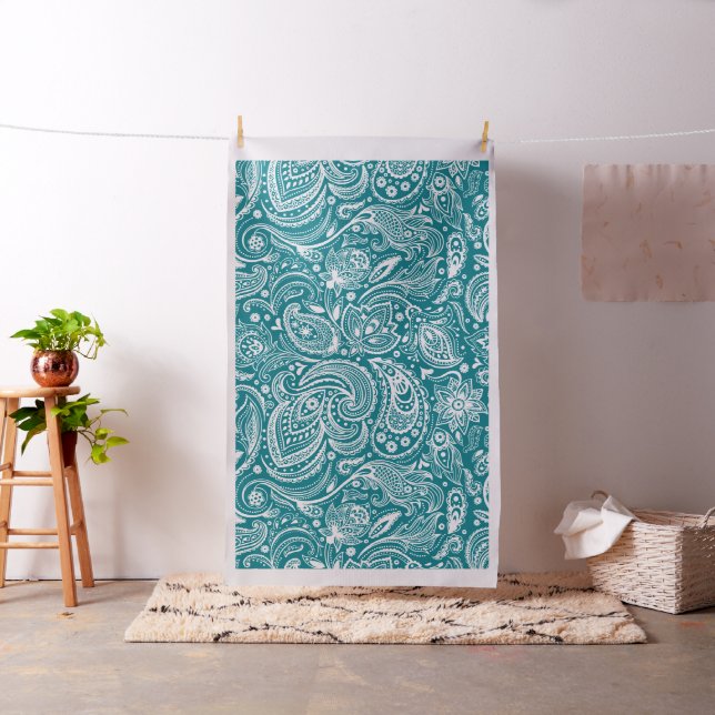 Tela Paisley blanco sobre fondo turquesa Personalizado (In Situ)