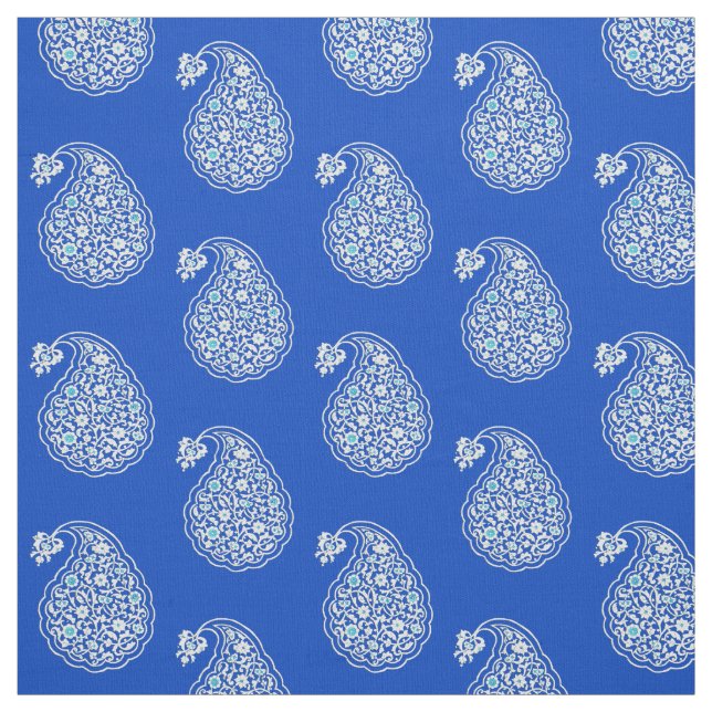 Tela Paisley de tejas persas - blanco sobre azul cobalt (Retal)