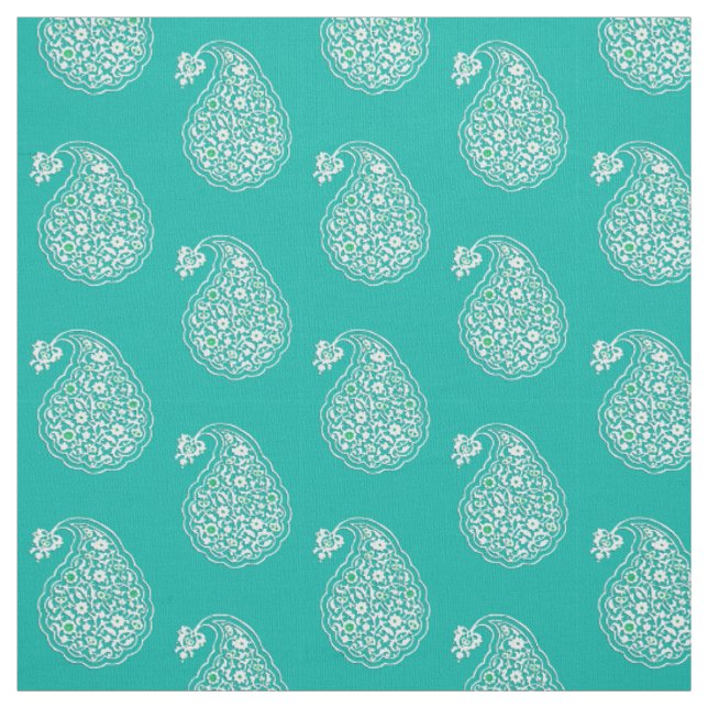Tela Paisley de tejas persas - blanco sobre turquesa (Retal)